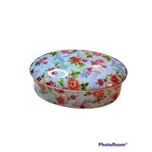 Formalities By Baum Bros Floral Blue Oval Two Piece Trinket Box w/ Lid